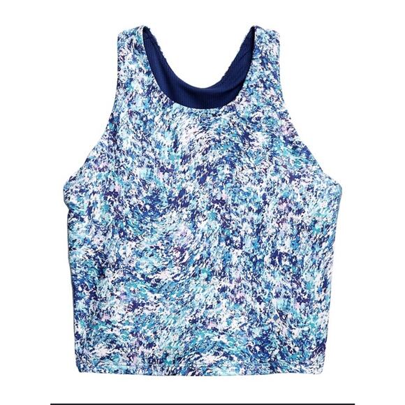 Athleta Girl Printed Long Distance Sports‎ Bra Blue Purple Size XL 14 - Picture 1 of 11